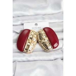 BFS Bordo Renk Pirinç Vintage Kadın Küpe