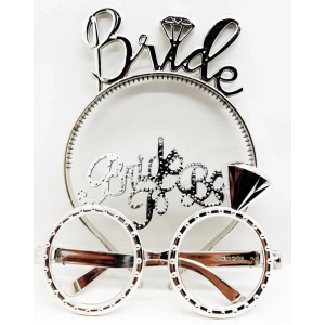 BFS   BrideYazılıTaçveBrideToBeYazılıGözlükSetiGümüşRenk