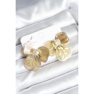 BFS Çiçek Model Gold Renk Pirinç Kadın Küpe