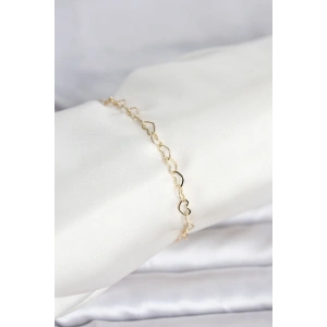 Mey İthalat® CM 14K Gold Renk Kalpli Zincir Model Kadın Bileklik