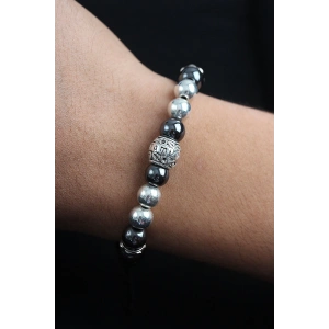 BFS Doğal Taş Family Model Gümüş Ve Füme Renk Asansörlü Erkek Bileklik