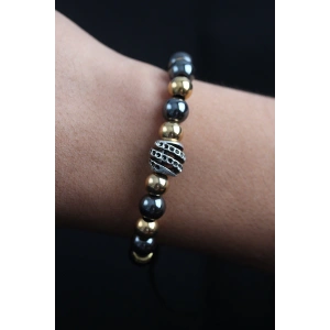 BFS Doğal Taş Sarmal Model Gold Ve Füme Renk Asansörlü Erkek Bileklik