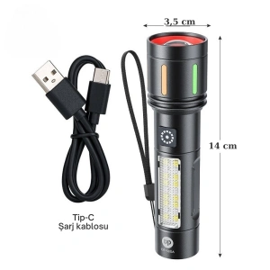 BFS Gold Police Gp-212 Şarjlı Metal El Feneri | 1000 Lümen Polis Feneri Çakarlı