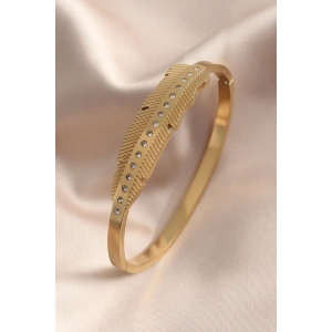 Mey İthalat® Gold Renk Yaprak Model Zirkon Taş Detay Kelepçe Kadın Bileklik