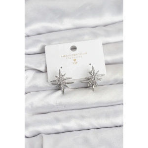 BFS Gümüş Renk Pirinç Çift Taraflı Kutup Yıldızı Kadın Küpe