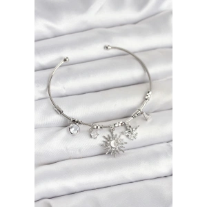 BFS Güneş Charmlı Gümüş Renk Pirinç Kadın Bileklik