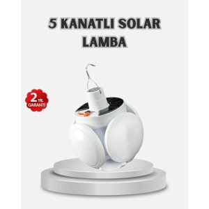 BFS Güneş Enerjili ve USB Şarjlı LED Kamp Lambası – 5 Farklı Işık Modlu, Askılı Tasarım