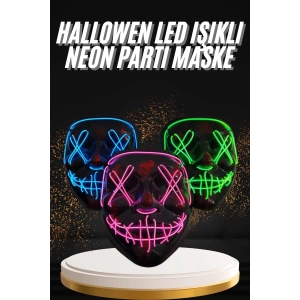BFS Hallowen Parti Maskesi Neon Led Işıklı Maske 3 Modlu Cadılar Bayramı Maskesi