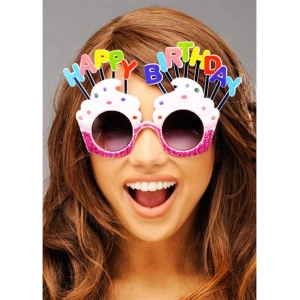 BFS   Happy Birthday Yazılı Beyaz Fuşya Renk Parti Gözlüğü 12x7 cm