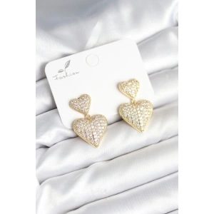 BFS Kalp Model Zirkon Taşlı Gold Renk Pirinç Kadın Küpe