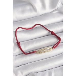 BFS Kırmızı İpli Asansörlü Zirkon Taşlı Gold Messika Model Kadın Bileklik