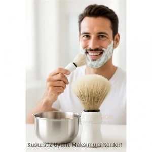 BFS Klasik Tıraş Seti – Beyaz Saplı Fırça & 304 Paslanmaz Çelik Tıraş Tası