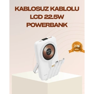 Mey İthalat® Manyetik Kablosuz Powerbank 22.5W Hızlı Şarj LCD Ekranlı