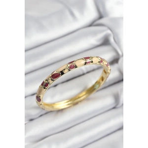 BFS Mineli Pirinç Fuşya Ve Krem Petek Motifli Gold Renk Kadın Kelepçe