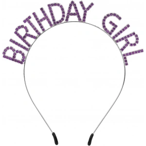 BFS   Mor Renk Kristal Taşlı Parlak Birthday Girl Yazılı Taç 16x17 cm