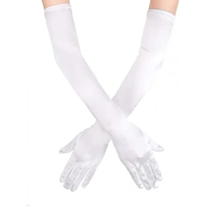 BFS Nessiworld  Beyaz Renk Dirseğe Kadar Uzun Kumaş Eldiven 40 cm
