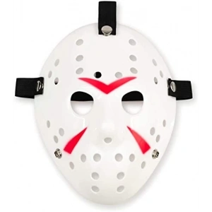 BFS Nessiworld  Beyaz Renk Kırmızı Çizgili Tam Yüz Hokey Jason Maskesi Hannibal Maskesi