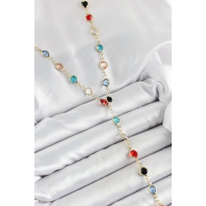 BFS Pirinç Asorti Model Gold Renk Zirkon Taşlı Y Kolye