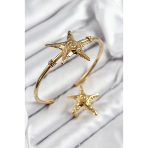 Mey İthalat® Pirinç Deniz Yıldızı Model Gold Renk Bileklik Yüzük Set