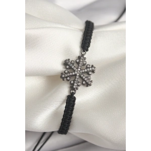 BFS Pirinç Füme Renk Zirkon Taşlı Kar Tanesi Figür Makrome Asansörlü Model Kadın Bileklik