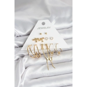 BFS Pirinç Gold Renk 6 Çiftli Kadın Küpe Seti