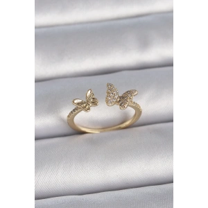 BFS Pirinç Gold Renk Ayarlanabilir Zirkon Taşlı Kelebek Model Kadın Yüzük