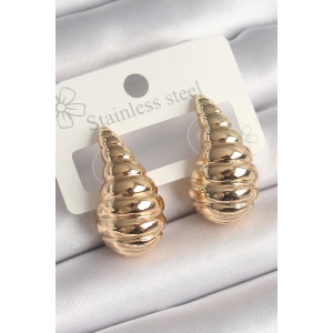 BFS Pirinç Gold Renk İşlemeli Damla Model Kadın Küpe