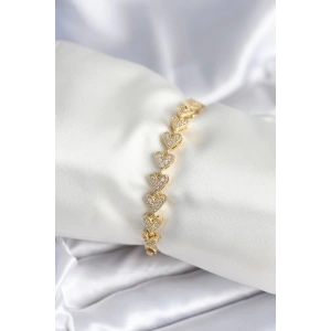 Mey İthalat® Pirinç Gold Renk Kalp Model Kadın Bileklik