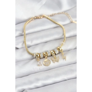 Mey İthalat® Pirinç Gold Renk Kelebek Charmlı Kadın Bileklik