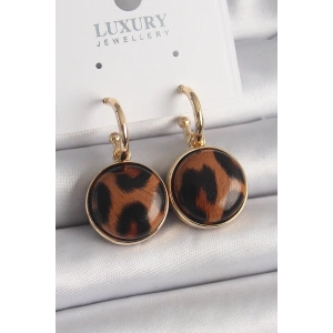 BFS Pirinç Gold Renk Leopar Desenli Daire Model Kadın Küpe