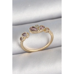 BFS Pirinç Gold Renk Pembe Damla Zirkon Taşlı Ayarlanabilir Kadın Yüzük