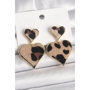 BFS Pirinç Gold Renk Sallantı Leopar Kalp Model Kadın Küpe