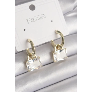 BFS Pirinç Gold Renk Sallantı Zirkon Taşlı Çanta Model Kadın Küpe