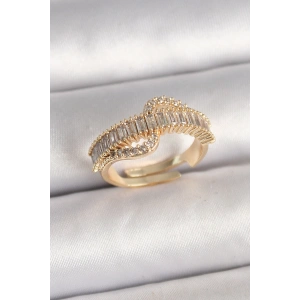 BFS Pirinç Gold Renk Su Yolu Zirkon Taşlı Ayarlanabilir Model Kadın Yüzük