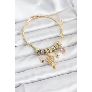 Mey İthalat® Pirinç Gold Renk Uçan Balon Charmlı Kadın Bileklik