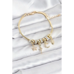 Mey İthalat® Pirinç Gold Renk Yılan Charmlı Kadın Bileklik