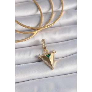 BFS Pirinç Gold Renk Zirkon Taşlı 3D Üçgen Model Ajda Charm