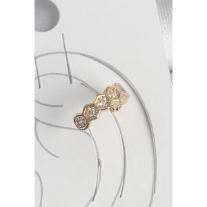 BFS Pirinç Gold Renk Zirkon Taşlı Bal Peteği Model Kadın Kıkırdak Küpe