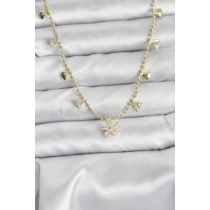 BFS Pirinç Gold Renk Zirkon Taşlı Çiçek Model Kadın Kolye