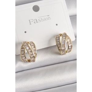 BFS Pirinç Gold Renk Zirkon Taşlı Düğüm Halka Model Kadın Küpe