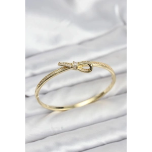 Mey İthalat® Pirinç Gold Renk Zirkon Taşlı Fiyonk Model Kadın Kelepçe Bileklik