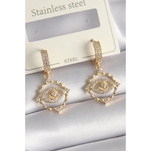 BFS Pirinç Gold Renk Zirkon Taşlı Göz Model Kadın Küpe