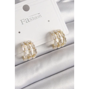 BFS Pirinç Gold Renk Zirkon Taşlı Halka Model Kadın Küpe