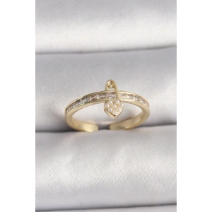 BFS Pirinç Gold Renk Zirkon Taşlı İnci Detay Kilit Kalp Figür Ayarlanabilir Yüzük