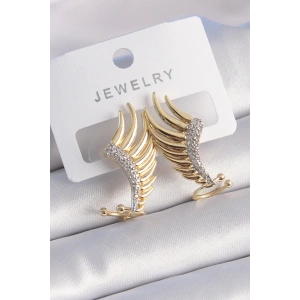 BFS Pirinç Gold Renk Zirkon Taşlı Kanat Model Kadın Küpe