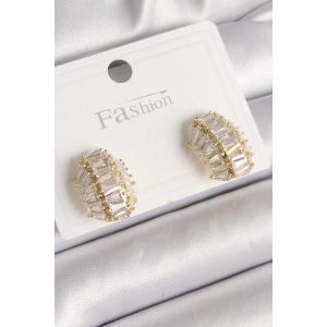 BFS Pirinç Gold Renk Zirkon Taşlı Kaplumbağa Kabuğu Model Kadın Küpe