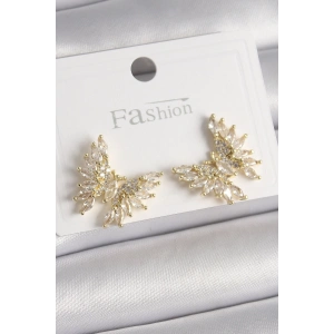 BFS Pirinç Gold Renk Zirkon Taşlı Kelebek Model Kadın Küpe