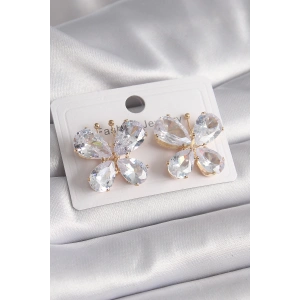 BFS Pirinç Gold Renk Zirkon Taşlı Kelebek Model Kadın Küpe