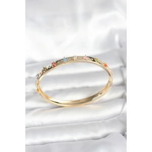 Mey İthalat® Pirinç Gold Renk Zirkon Taşlı Kelepçe Bileklik