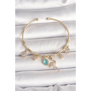 BFS Pirinç Gold Renk Zirkon Taşlı Sallantı Filamingo Figür Charm Kadın Bileklik